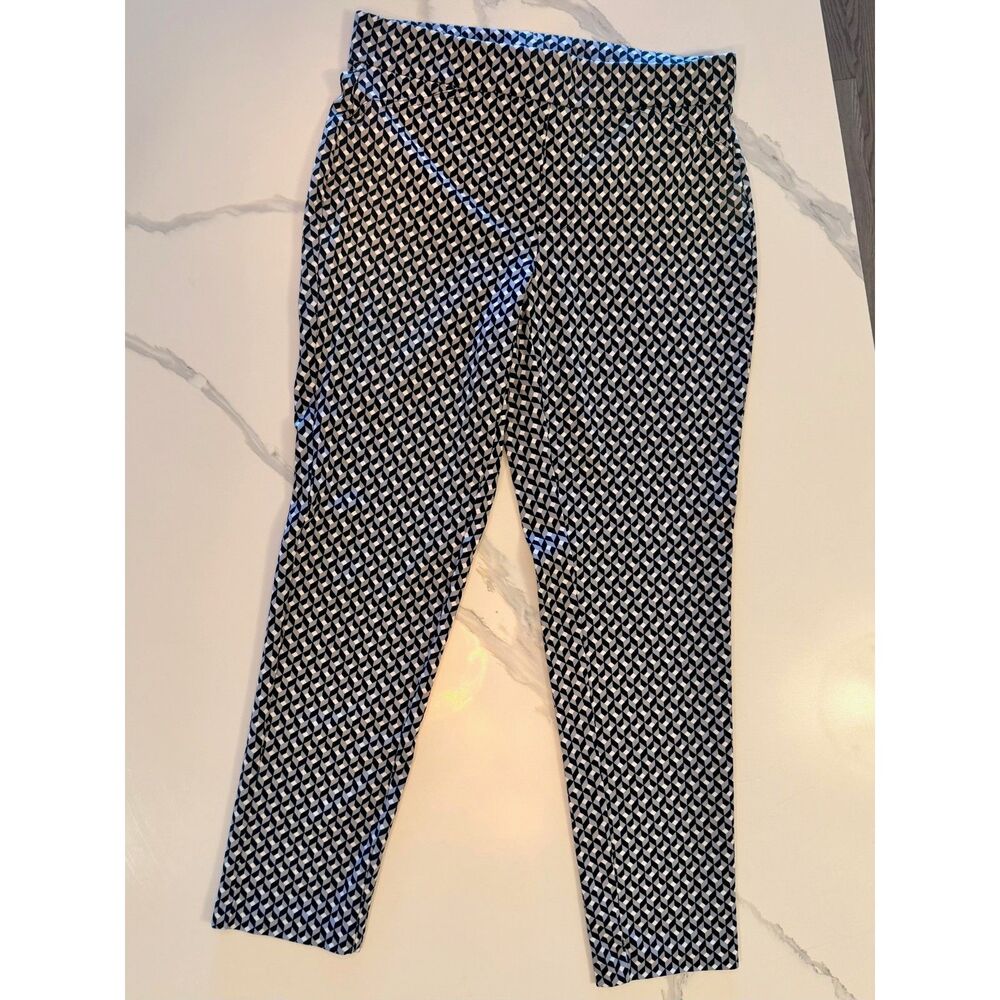Michael Kors Pull On Pants Black White Geometric Pattern Stretch Ankle Length M